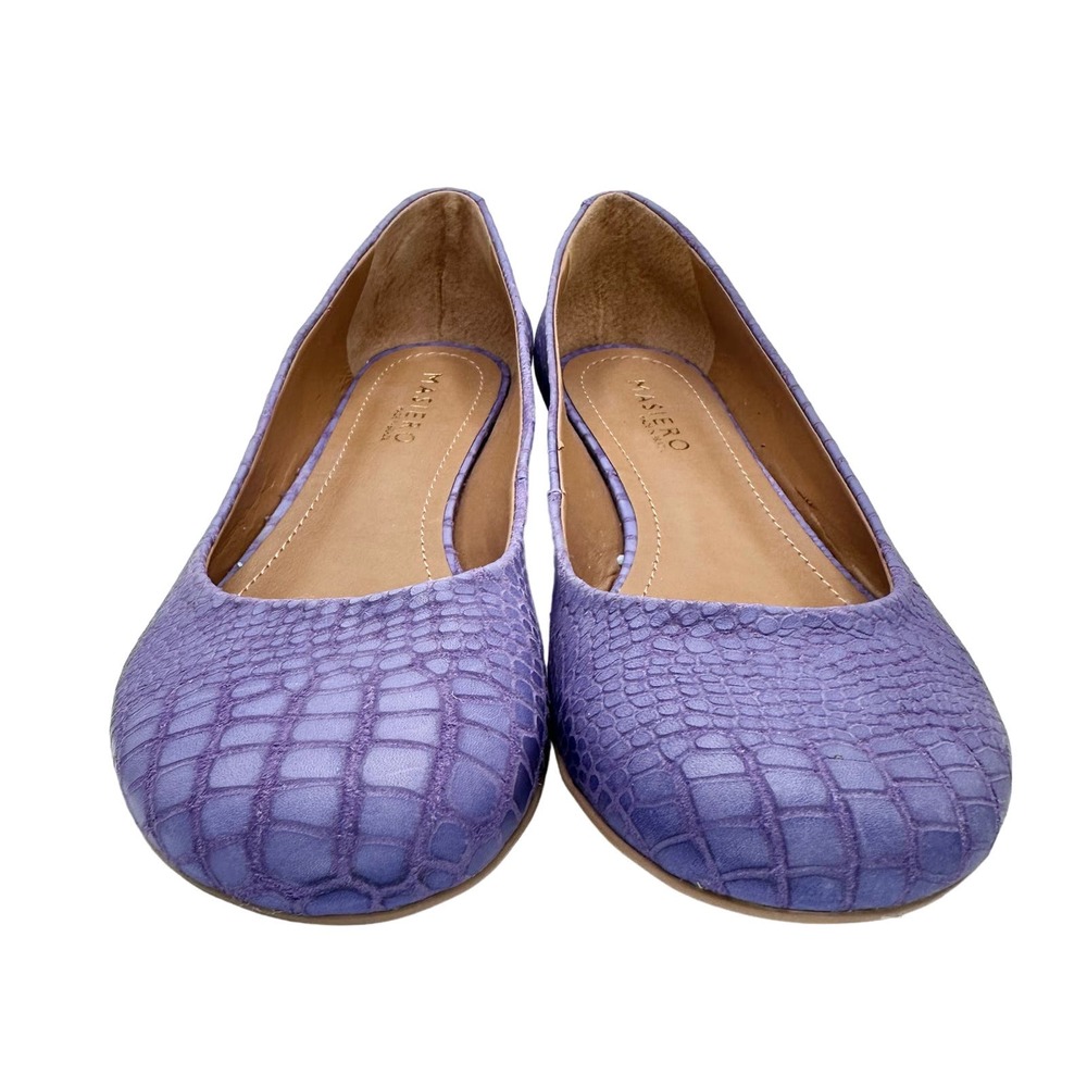 Masiero | Women | Lavender Croc Embossed Round Toe Leather Flats | Size 7 - Picture 4 of 11